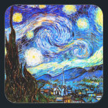 Adesivo Quadrado Van Gogh Starry Night Fine Art<br><div class="desc">Starry Night,  o mais famoso quadro do mestre holandês do impressionista Poste Vincent van Gogh. Uma ciprestes solitária,  uma vila dormindo,  e um céu que brilha com estrelas. Impressionismo poste a pintura de arte espirituosa religiosa religiosa cristã inspiradora.</div>