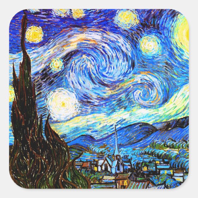 Adesivo Quadrado Van Gogh Starry Night Fine Art (Frente)