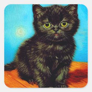 Adesivo Quadrado Van Gogh Style Pouting Kitten