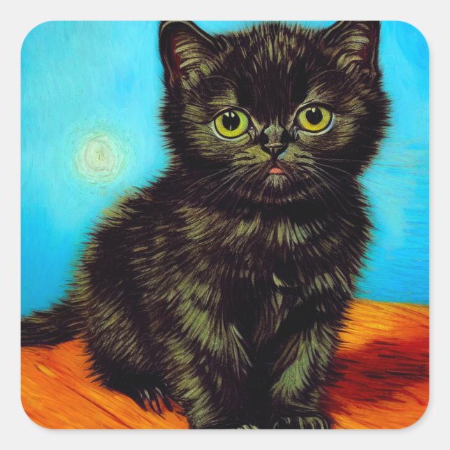 Adesivo Quadrado Van Gogh Style Pouting Kitten (Frente)