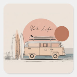 Adesivo Quadrado Van Life Surf Van – Retro Beach Camper Aesthetic 