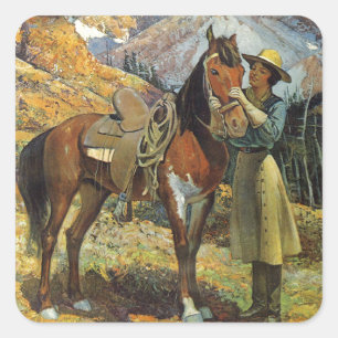 Adesivo Quadrado Vaqueira e cavalo do vintage