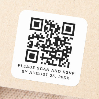 Adesivo Quadrado Varredura de código QR e RSVP de texto personaliza
