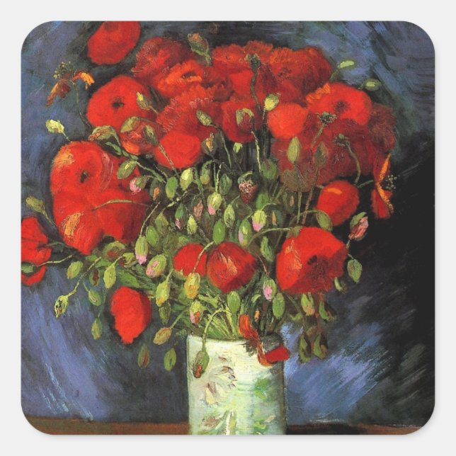 Adesivo Quadrado Vase com papagaios vermelhos por Vincent van Gogh (Frente)