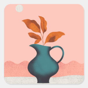 Adesivo Quadrado Vase minimalista moderno com Impressão de Arte de