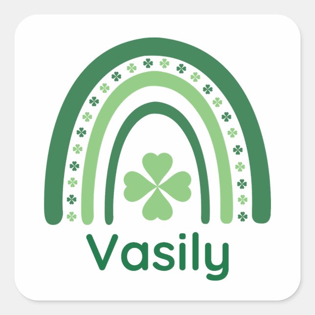 Adesivo Quadrado Vasily Name Clover Boho Rainbow (Frente)