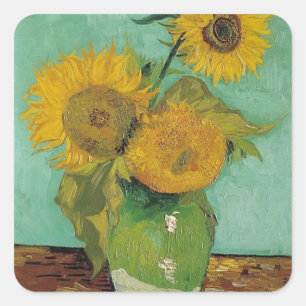 Adesivo Quadrado Vaso com três girassóis, Vincent van Gogh