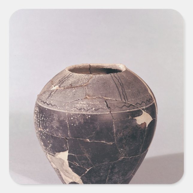 Adesivo Quadrado Vaso de Engobe decorado com linhas onduladas (Frente)