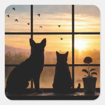 Vaso de Flores de Gato e Cachorro Fofo na Janela