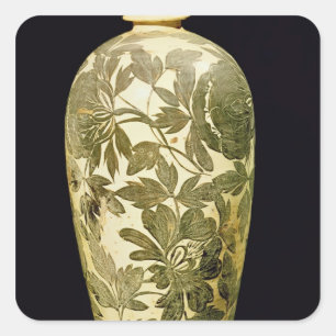 Adesivo Quadrado Vaso Mei P com decoração floral preta