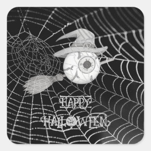 Adesivo Quadrado Vassoura-de-bruxa do Halloween, olho assustador, t