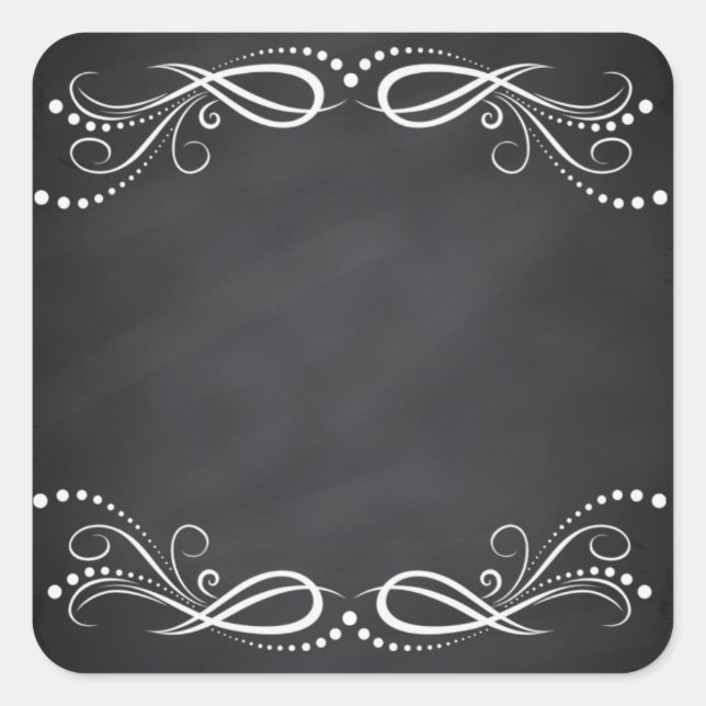 Adesivo Quadrado Vazio Faux Chalkboard Floral Swirl Personalizar (Frente)