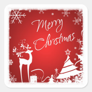 Adesivo Quadrado Veado de Natal Vermelho Branco, Snowflakes Sticker