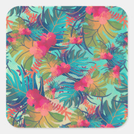 Adesivo Quadrado Vedante de Aquarela Floral Tropical