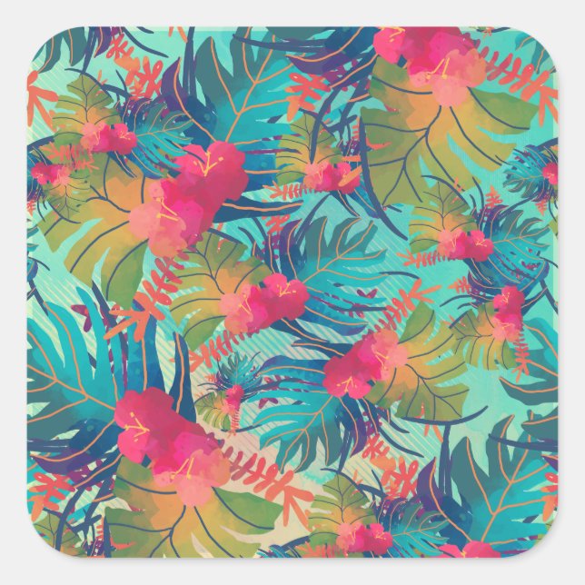 Adesivo Quadrado Vedante de Aquarela Floral Tropical (Frente)