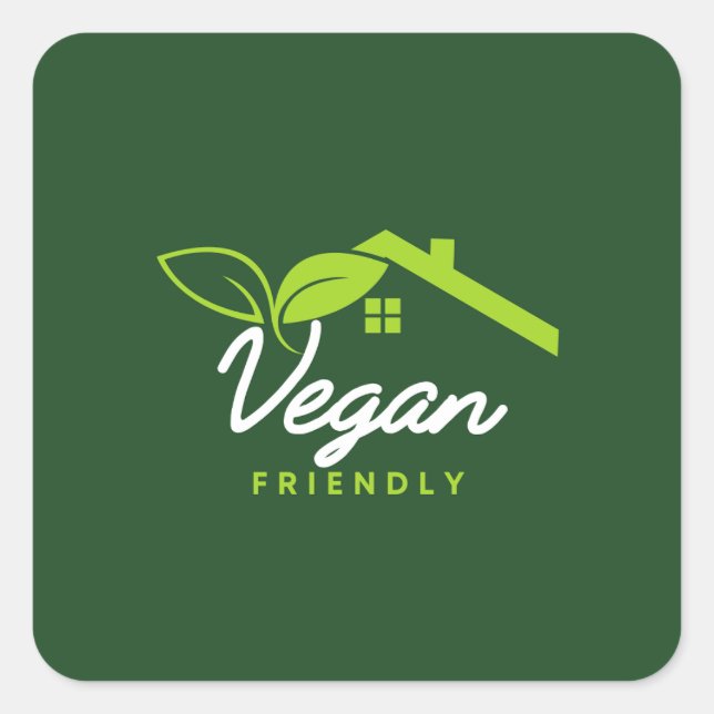 Adesivo Quadrado Vegan Amigável. Rótulos Vegan (Frente)