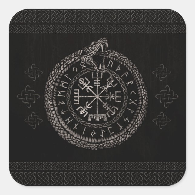 Adesivo Quadrado Vegvisir com Ouroboros e pistas (Frente)