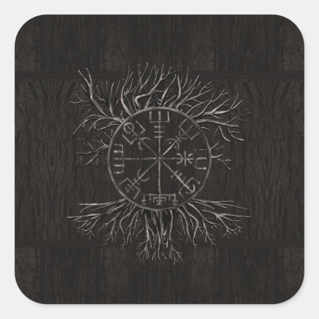 Adesivo Quadrado Vegvisir e árvore de vida Yggdrasil (Frente)