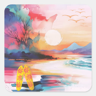 Adesivo Quadrado Vejo Você Em Breve Aquarela Tema Praia