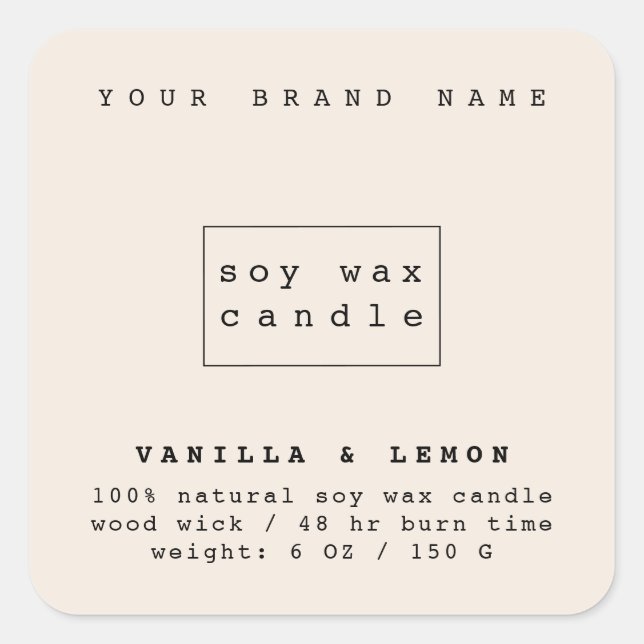 Adesivo Quadrado Vela de embalagem de cosméticos bege moderno  (Frente)