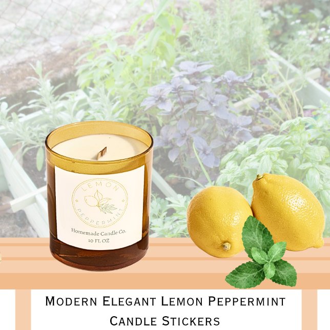 Adesivo Quadrado Vela de Limão Elegante Moderno com Hortelã-Pimenta (Modern Elegant Lemon Peppermint Candle Square Sticker)