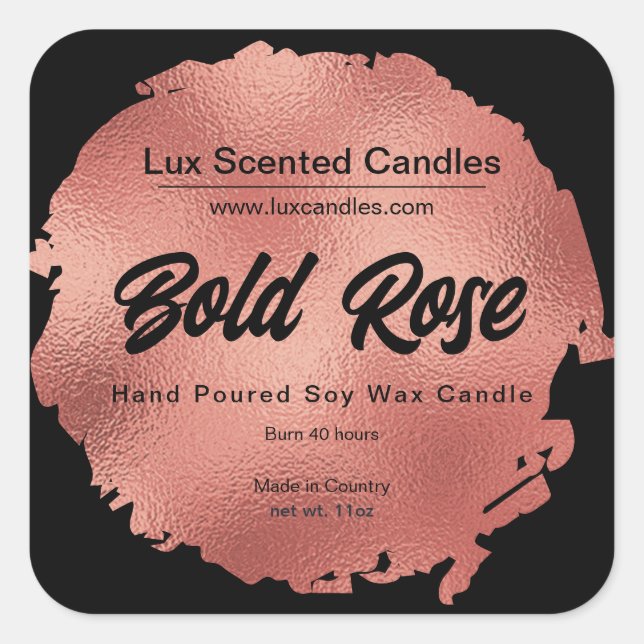 Adesivo Quadrado Vela de luxo moderna de Rosa ouro preto chic (Frente)