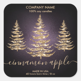 Adesivo Quadrado Vela de Natal Dourada de Pinheiro com Glitter Mode