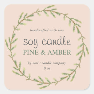 Adesivo Quadrado Vela de Soja Caseira Pinheiro Custom Rosa