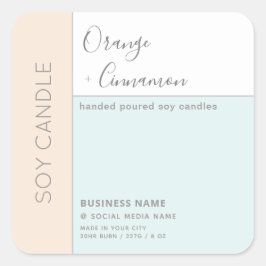 Adesivo Quadrado Vela de soja com tipografia de bloco de cor elegan