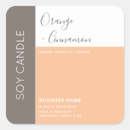Adesivo Quadrado Vela de soja com tipografia de bloco de cor elegan