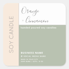 Adesivo Quadrado Vela de soja com tipografia de bloco de cor elegan