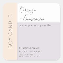 Adesivo Quadrado Vela de soja com tipografia simples e elegante em 