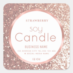 Adesivo Quadrado Vela de soja glittery em folha de ouro rosa adesiv