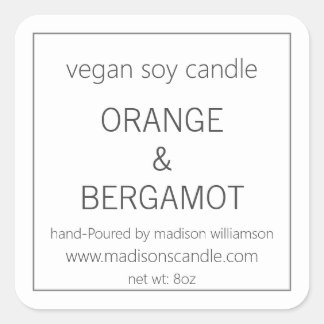 Adesivo Quadrado Vela de Soja | Simples Minimalista Cinza e Branco