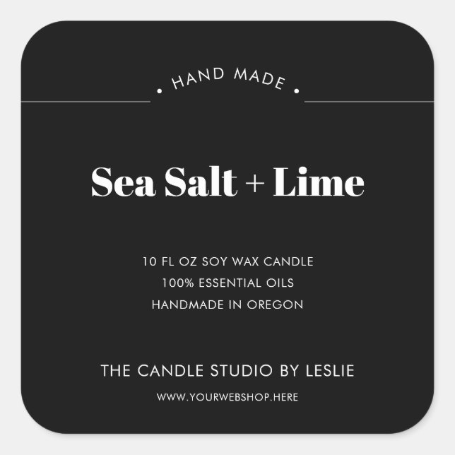 Adesivo Quadrado Vela Mínima Moderna de Encapsulamento Sólido Preto (Frente)