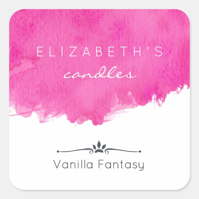 Adesivo Quadrado Vela Splatter de Pintor de Aquarela Rosa (Frente)