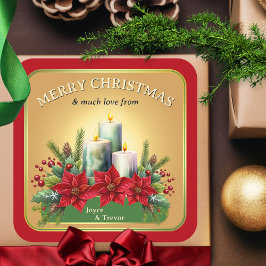 Adesivo Quadrado Velas Coloridas de Aquarelas Poinsettia Natal