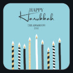 Adesivo Quadrado Velas de Feriado Moderno Feliz Hanukkah<br><div class="desc">Personalize o texto personalizado acima. Você pode encontrar itens de coordenação adicionais na nossa coleção "Modern Happy Hanukkah Candles".</div>