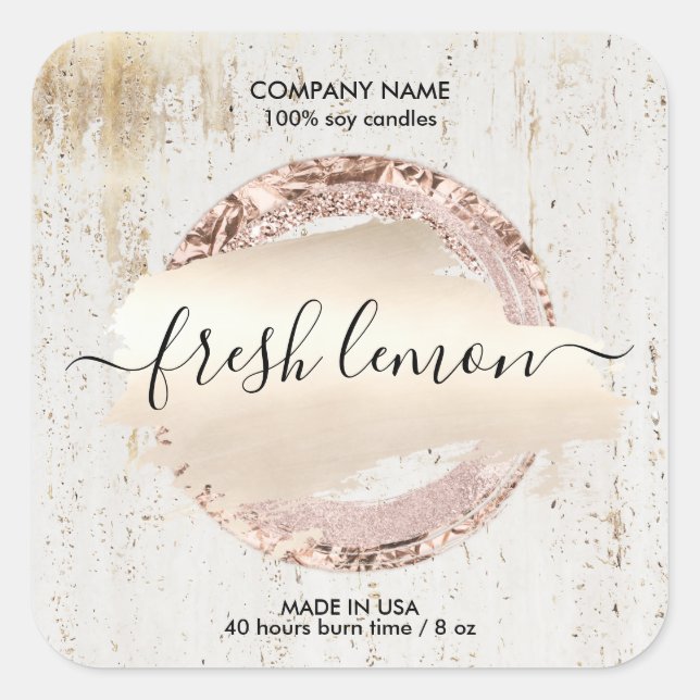 Adesivo Quadrado Velas: frasco de ouro branco mínimo moderno (Frente)