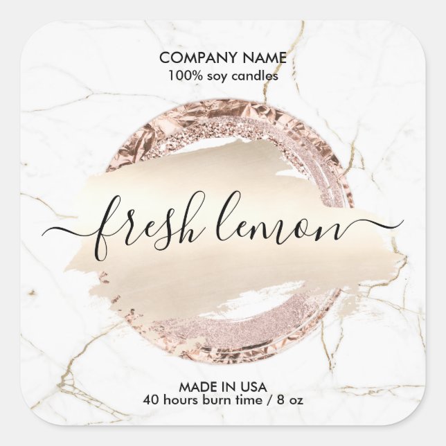 Adesivo Quadrado Velas: frasco de ouro branco mínimo moderno (Frente)