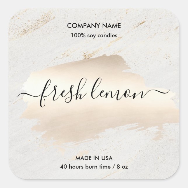 Adesivo Quadrado Velas: frasco de ouro branco mínimo moderno (Frente)