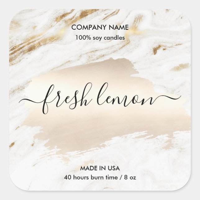 Adesivo Quadrado Velas: frasco de ouro branco mínimo moderno (Frente)