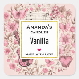 Adesivo Quadrado Velas Retro de Notas Musicais e Flores Negócios