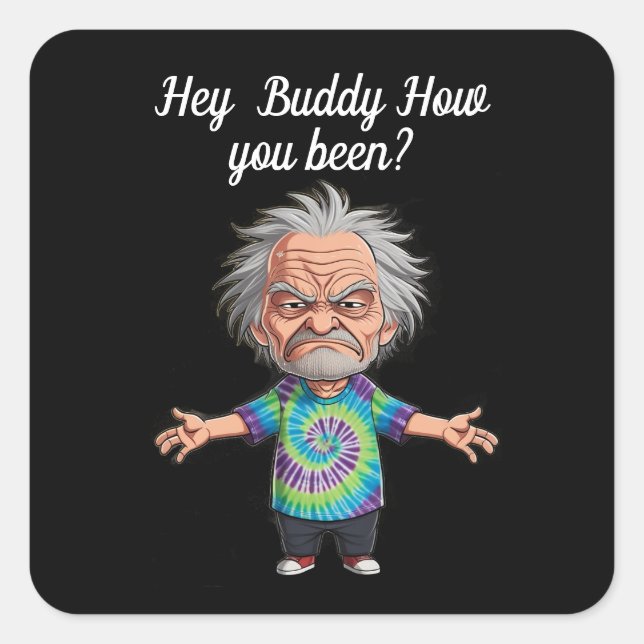 Adesivo Quadrado Velho Chibi com armas forjadas (Frente)