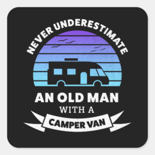 Adesivo Quadrado Velho com carrinha Camper - Presente Engraçado