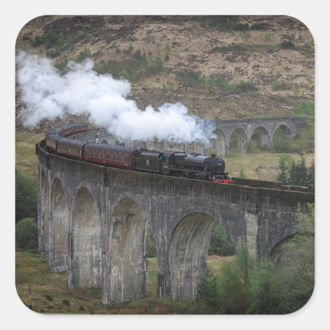 Adesivo Quadrado Velho comboio a vapor em Glenfinnan Viaduct (Frente)