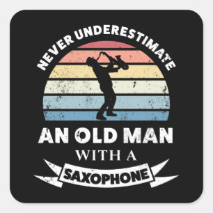 Adesivo Quadrado Velho homem com um Pai engraçado saxofone