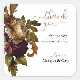 Adesivo Quadrado Velho Mundo Floral Casamento Obrigado