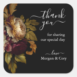 Adesivo Quadrado Velho Mundo Floral no Casamento Negro Obrigado