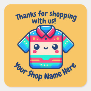 Adesivo Quadrado Vendedor de Camisas Kawaii para Pequenas Empresas 